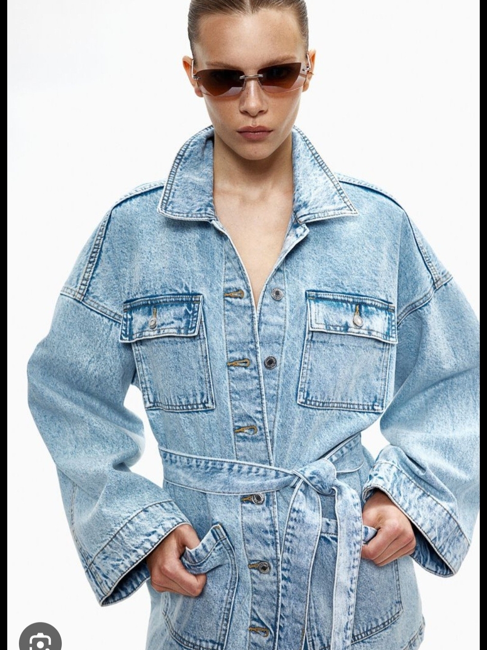 H&M NWT Light Blue Washed Denim Tie Belt Jacket